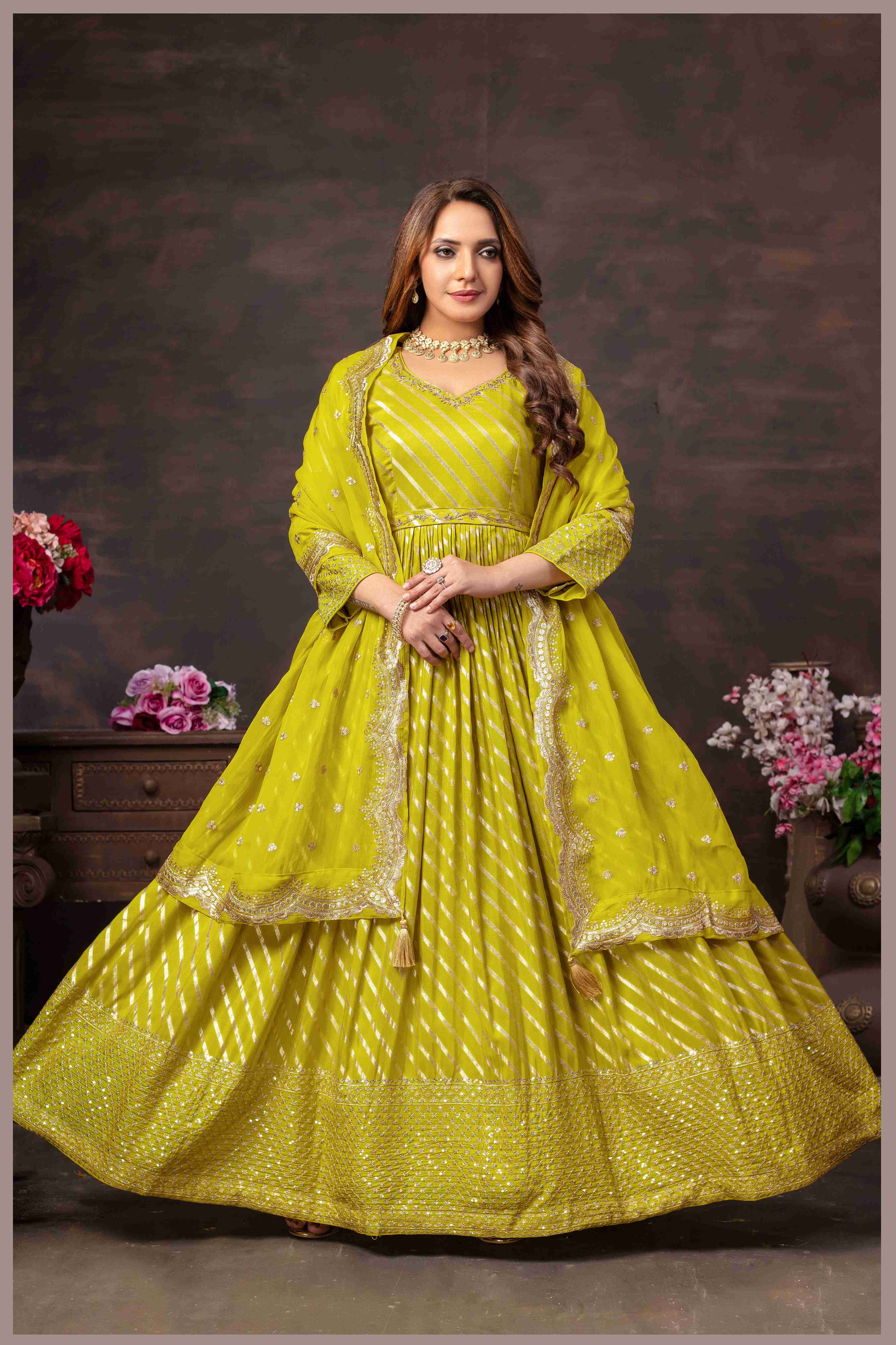 Radiant Chartreuse Anarkali with Mirror Work