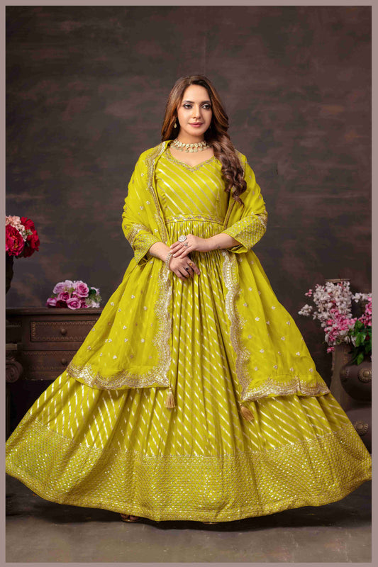 Radiant Chartreuse Anarkali with Mirror Work