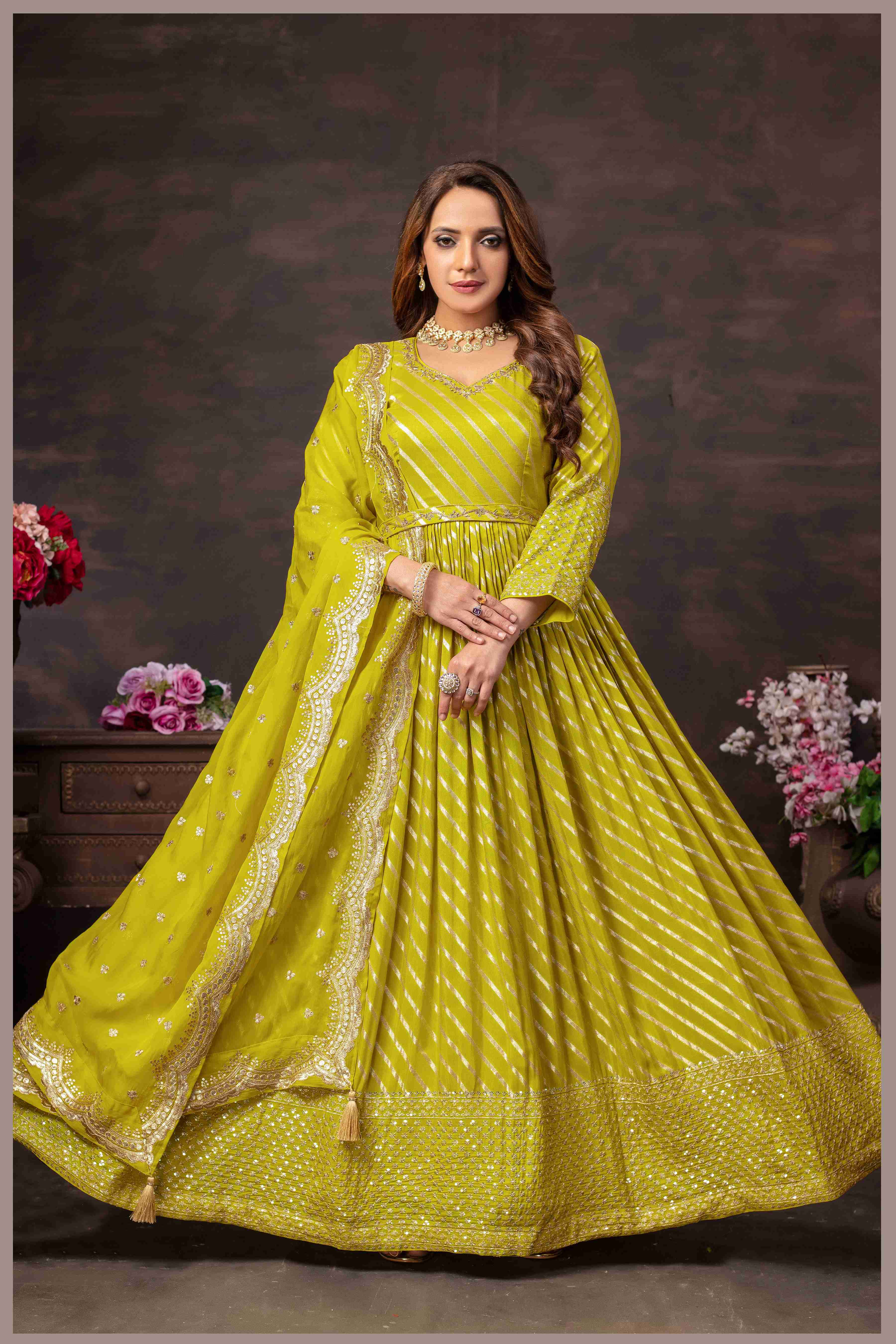 Radiant Chartreuse Anarkali with Mirror Work