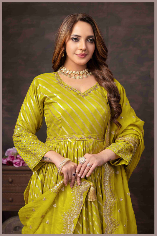 Radiant Chartreuse Anarkali with Mirror Work