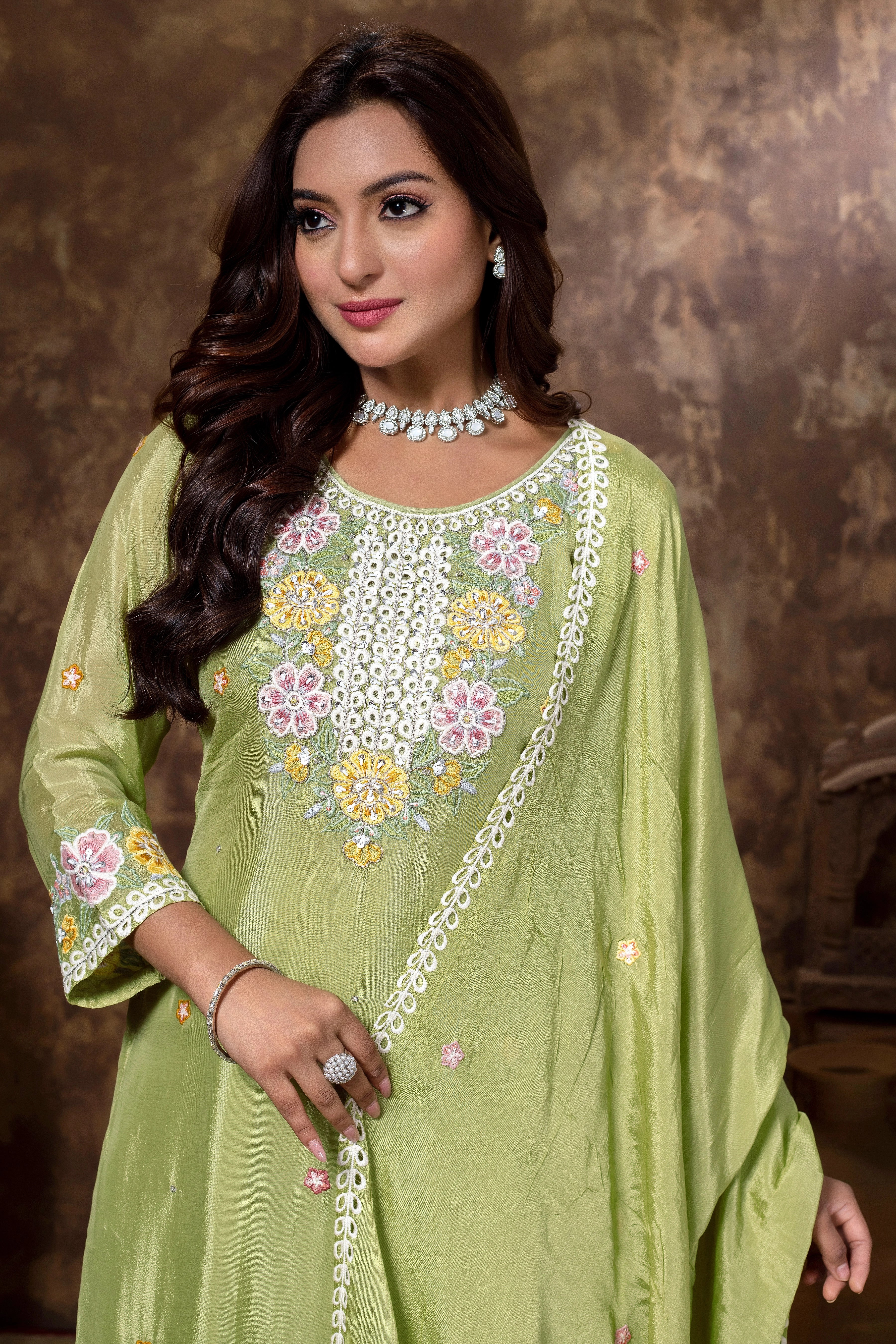 Floral Embroidered Kurta Sharara Set with Dupatta