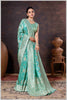 Aqua Elegance: Tissue Silk Saree with Gold Zari Woven Details