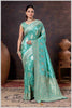 Aqua Elegance: Tissue Silk Saree with Gold Zari Woven Details