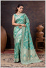 Grace in Bloom: Aqua Green Tissue Saree with Woven Floral Vines