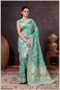 Grace in Bloom: Aqua Green Tissue Saree with Woven Floral Vines