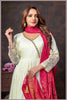 Off White Anarkali Gown with Traditional Bandhej pink Dupatta