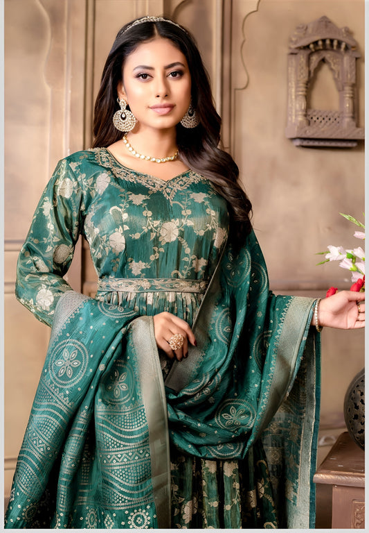 Floral Brocade Tissue Anarkali Gown