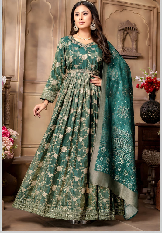 Floral Brocade Tissue Anarkali Gown