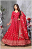 Red Silk Anarkali Gown with Zari Weave and Butta Work