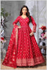 Red Silk Anarkali Gown with Zari Weave and Butta Work