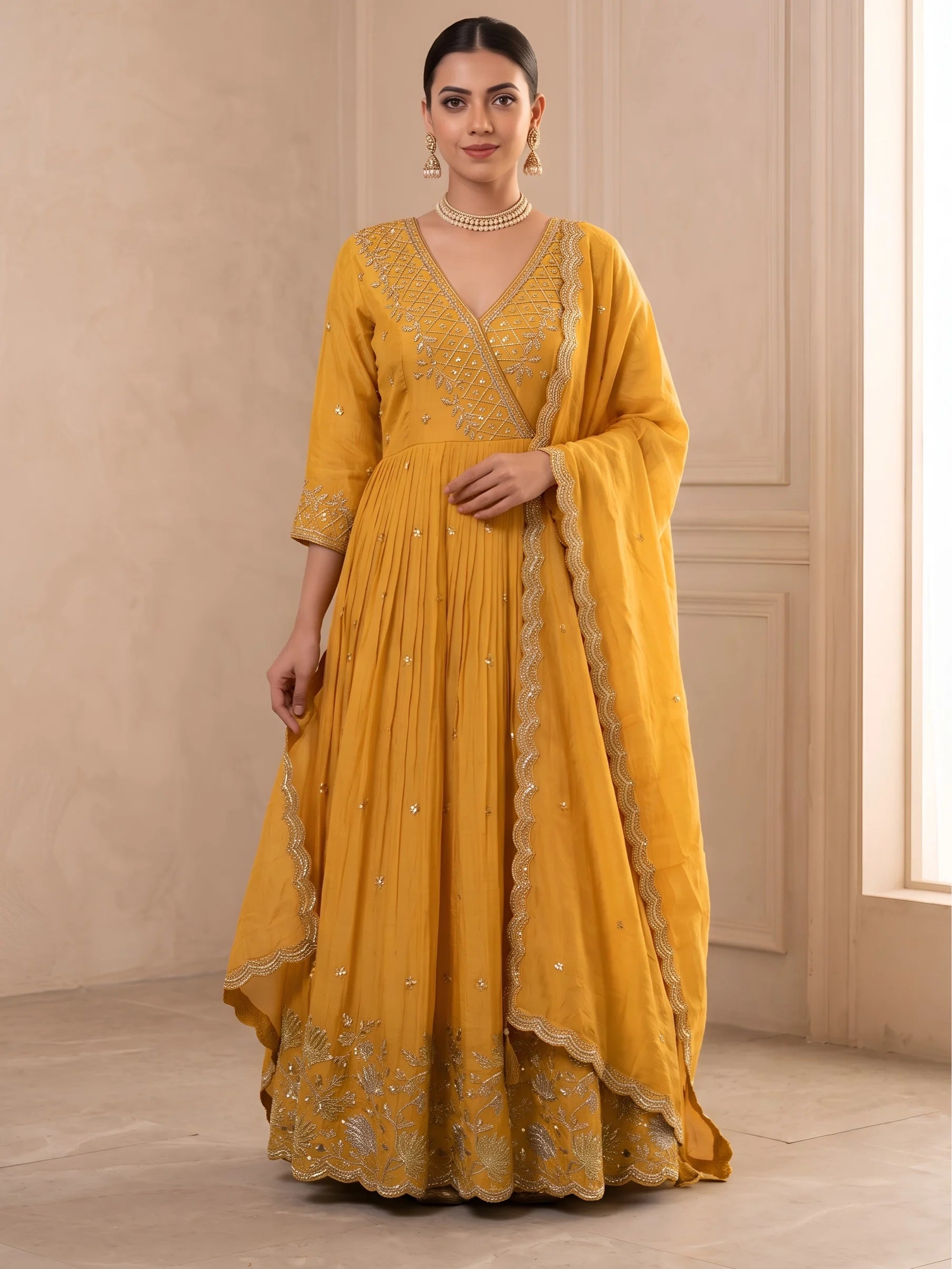 Handwork Anarkali Gown with Embellished Dupatta