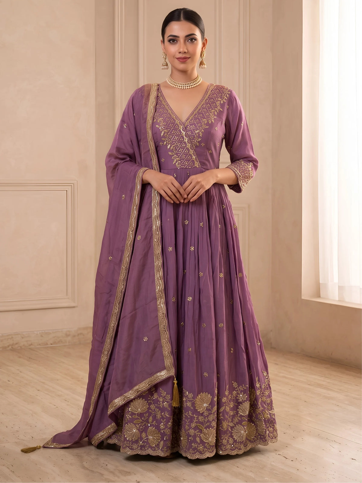 Handwork Anarkali Gown with Embellished Dupatta