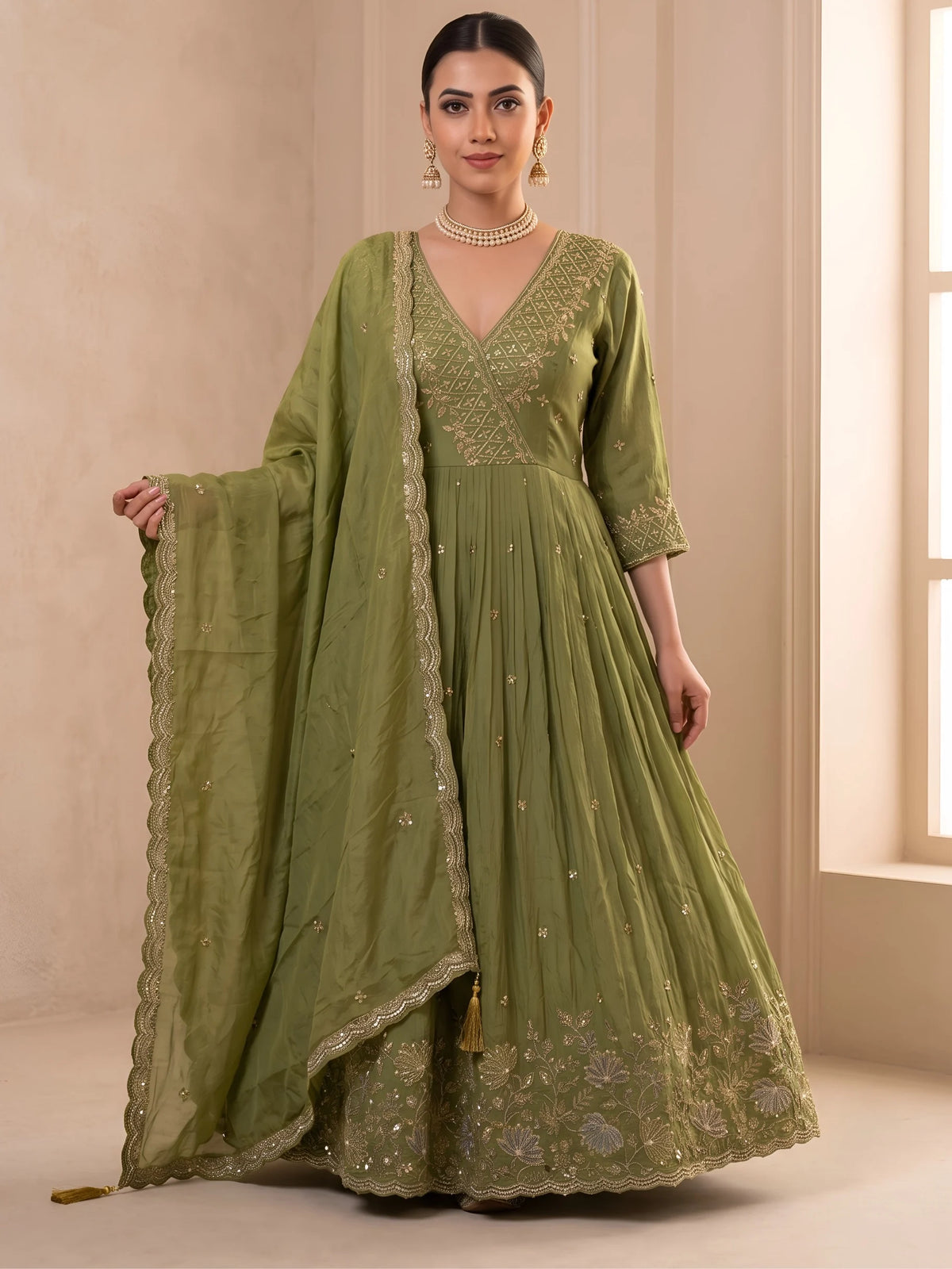 Handwork Anarkali Gown with Embellished Dupatta