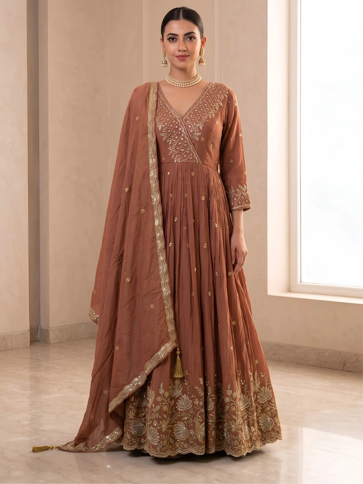 Handwork Anarkali Gown with Embellished Dupatta