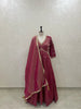 Tissue Anarkali Gown with Golden Lace Detailing and Dupatta