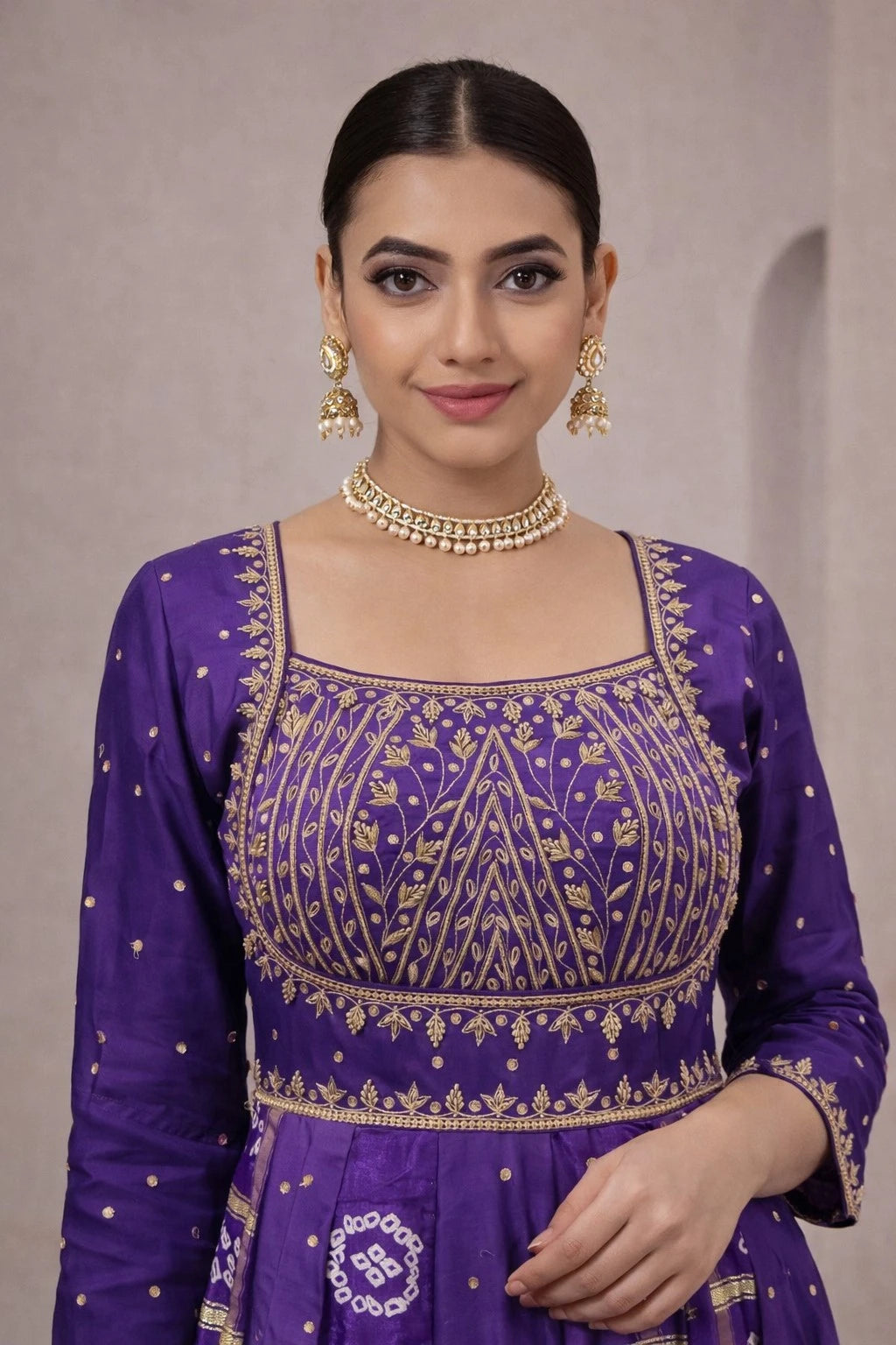 Bandhej Anarkali Gown with Intricate Handwork