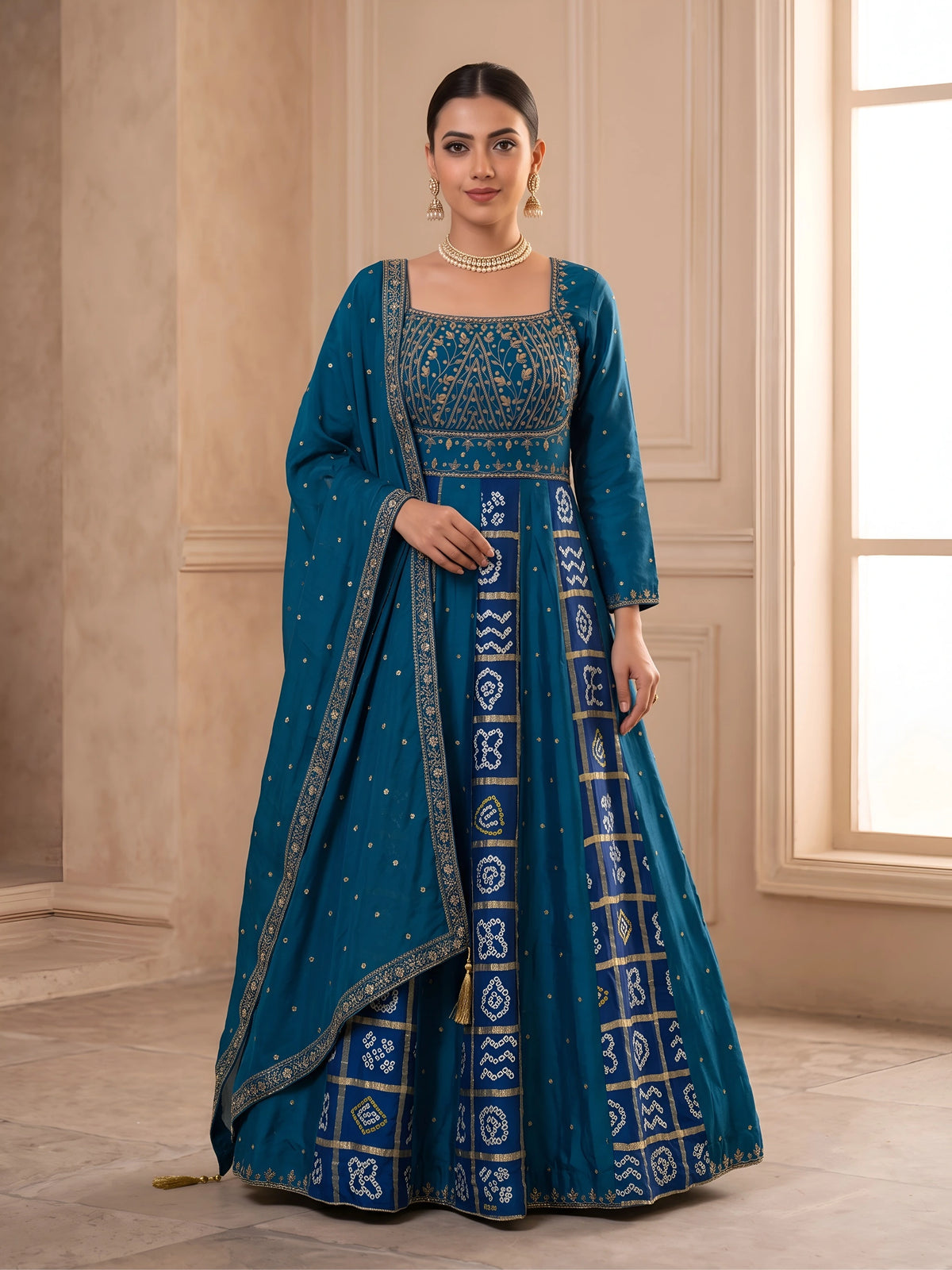 Bandhej Anarkali Gown with Intricate Handwork