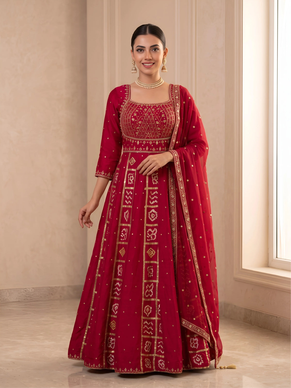 Bandhej Anarkali Gown with Intricate Handwork