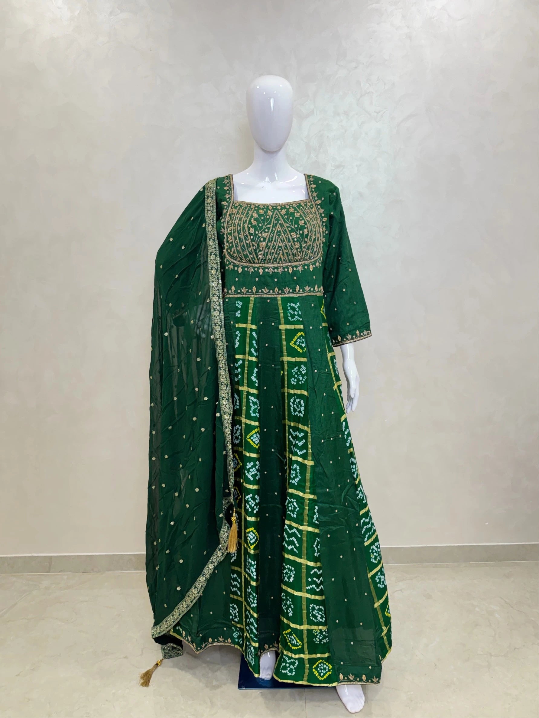 Bandhej Anarkali Gown with Intricate Handwork
