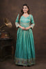 Dusty Blue Anarkali with Folk Motif Silk Dupatta