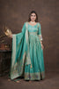 Dusty Blue Anarkali with Folk Motif Silk Dupatta