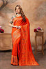Rust Orange Dola Silk Saree With Multicolor Blouse.
