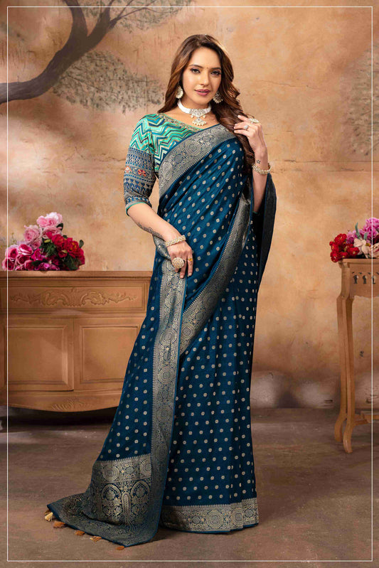 TealBlue Banarasi Saree with Antique Zari Weaving