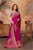 Majestic Rani Pink Saree with Multicolor Blouse.