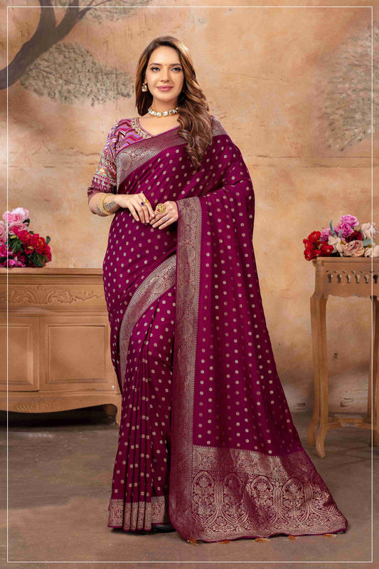 Magenta Banarasi Saree with Antique Zari Weaving