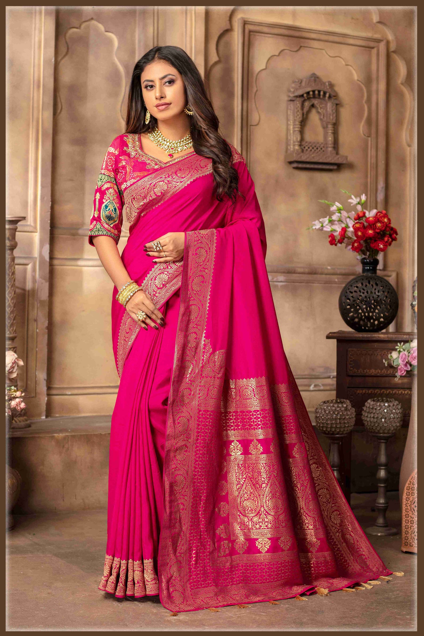 Banarasi Silk Saree with Stitched Designer Blouse