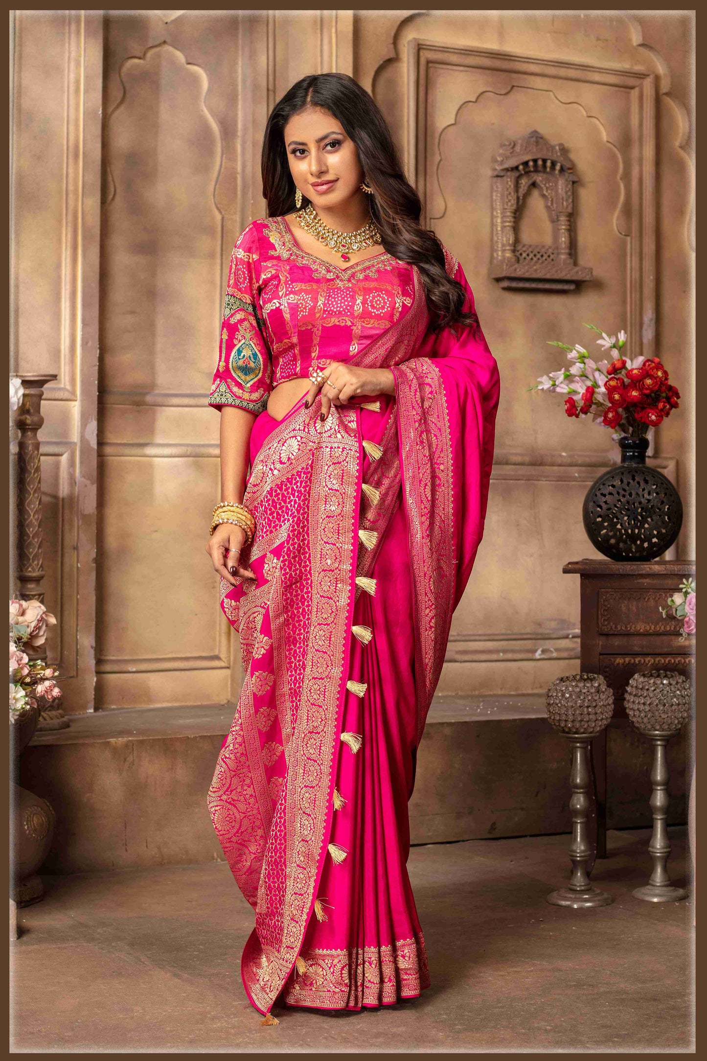 Banarasi Silk Saree with Stitched Designer Blouse