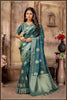 Lime Peacock blue Banarasi Tissue Silk Saree with gold Zari Elegance
