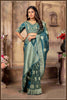 Lime Peacock blue Banarasi Tissue Silk Saree with gold Zari Elegance