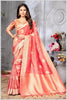 Coral Pink Banarasi Tissue Silk Saree with Golden Zari Elegance