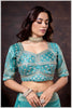 Turquoise blue Gajji Silk Blouse with Floral Zari and Mirror Hand Embroidery