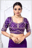 Purple Gajji Silk Blouse with Floral Zari and Mirror Hand Embroidery