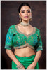Green Silk Position Print Blouse with Antique Zari Embroidery