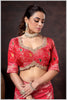 Red Silk Position Print Blouse with Antique Zari Embroidery