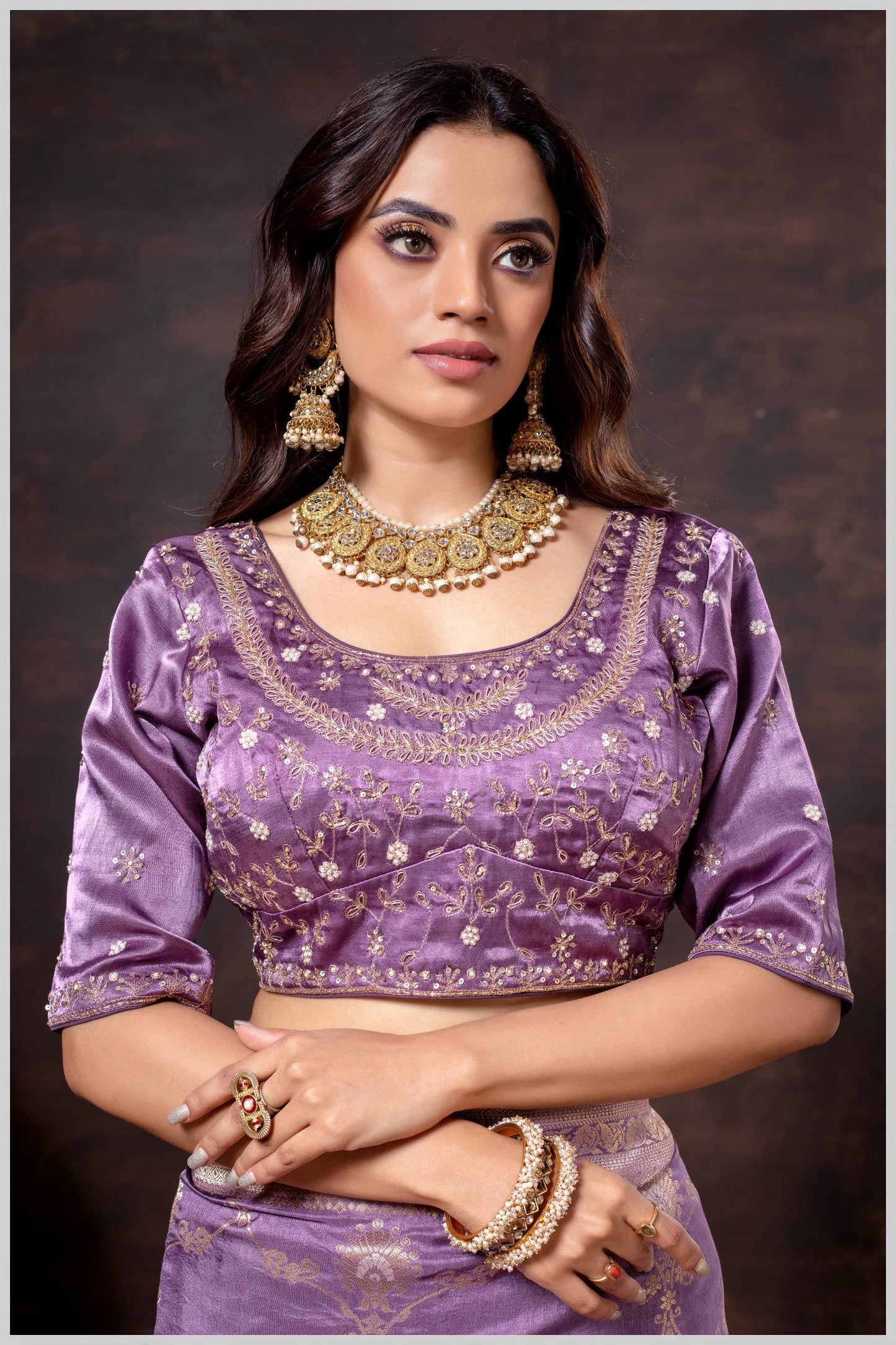 Magenta Gajji Silk Blouse with Pearl Floral Embroidery
