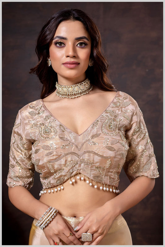 Chiku Color Embroidered Blouse with Pearl Drop Detailing