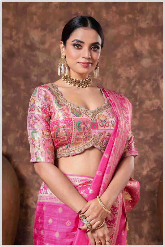 Pink Banarasi Saree with Intricate Zari Weaving