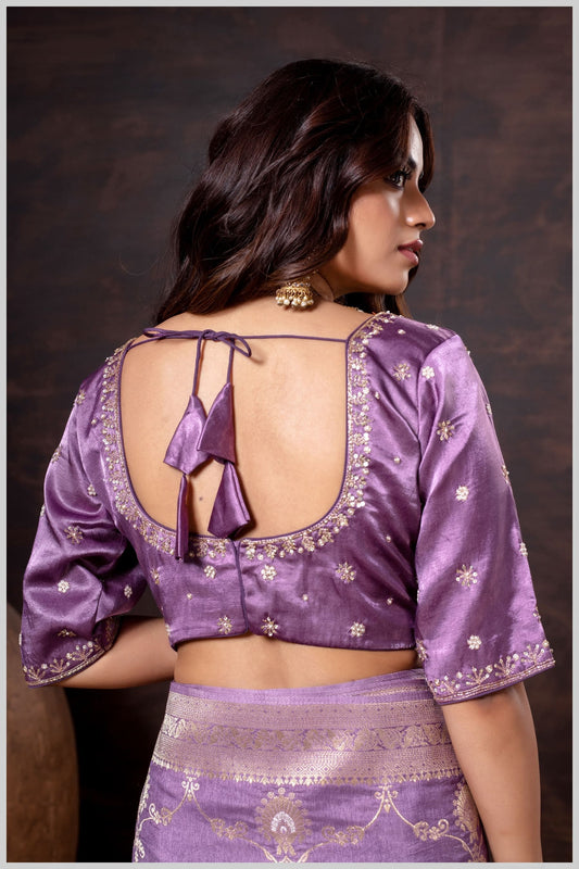 Magenta Gajji Silk Blouse with Pearl Floral Embroidery