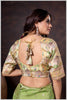 Lime Green Position Print Blouse with Floral Weave & Embellished Border