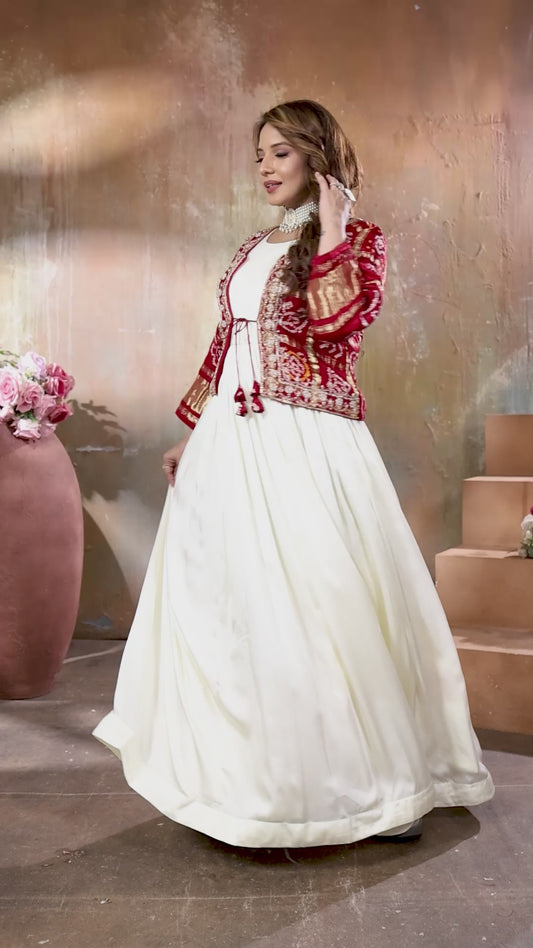 Ethereal Elegance in white with a Touch of Royal red