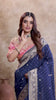 Royal Radiance: Navy Blue Banarasi Saree with Silver Zari Detailing