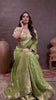 Ethereal Mahendi Crepe Silk Saree with Brocade Blouse & Zari Detailing