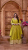 Radiate Grace in This Timeless Mehendi Tissue Silk Anarkali Gown