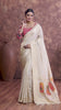 Off-White Banarasi Saree And Work Blouse with Traditional Pallu Art