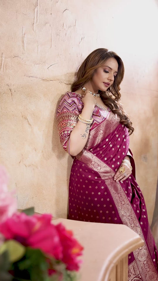 Magenta Banarasi Saree with Antique Zari Weaving