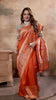 Rust Orange Dola Silk Saree With Multicolor Blouse.